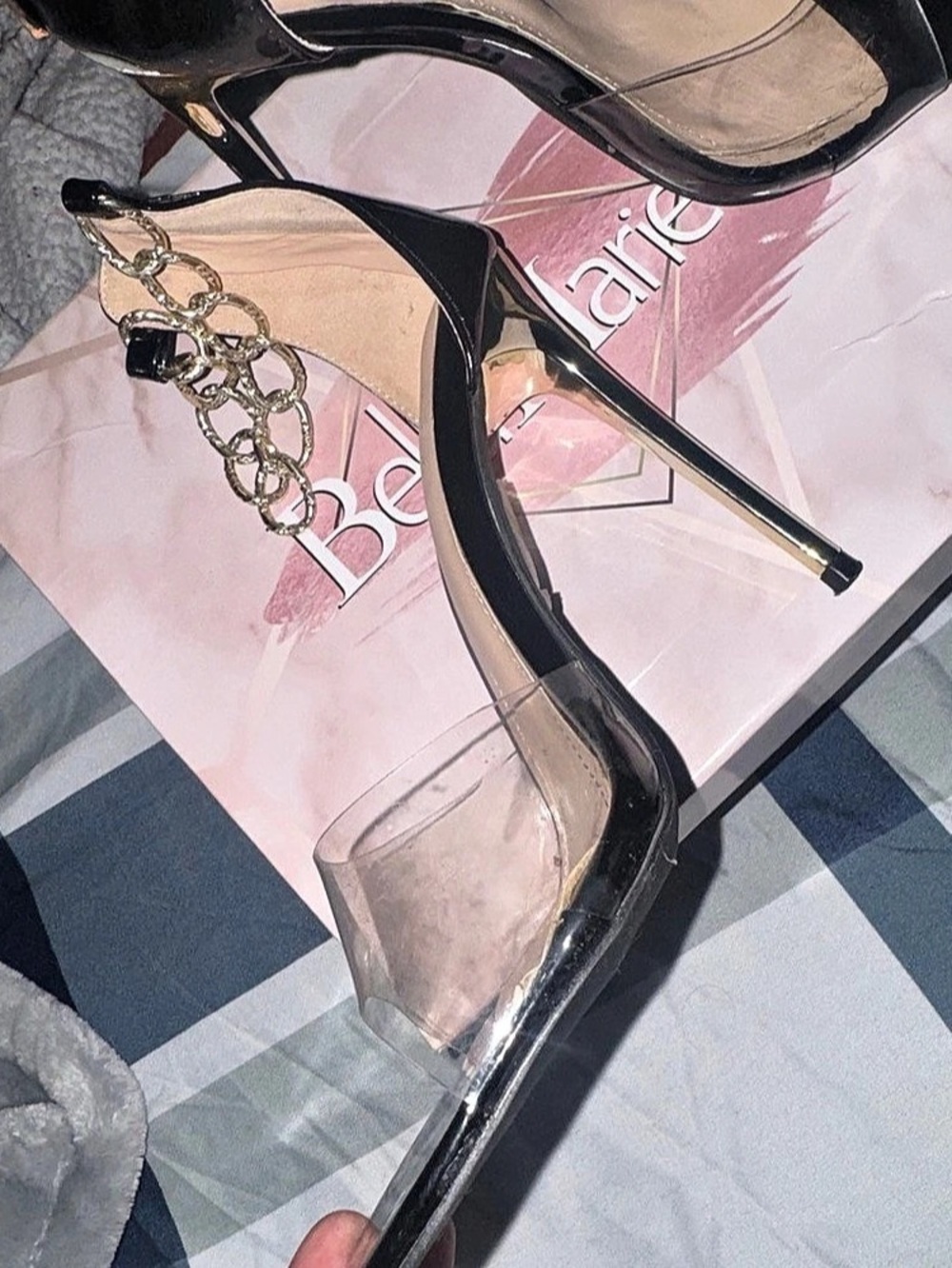 Bela Marie Black & Clear Chain Heels